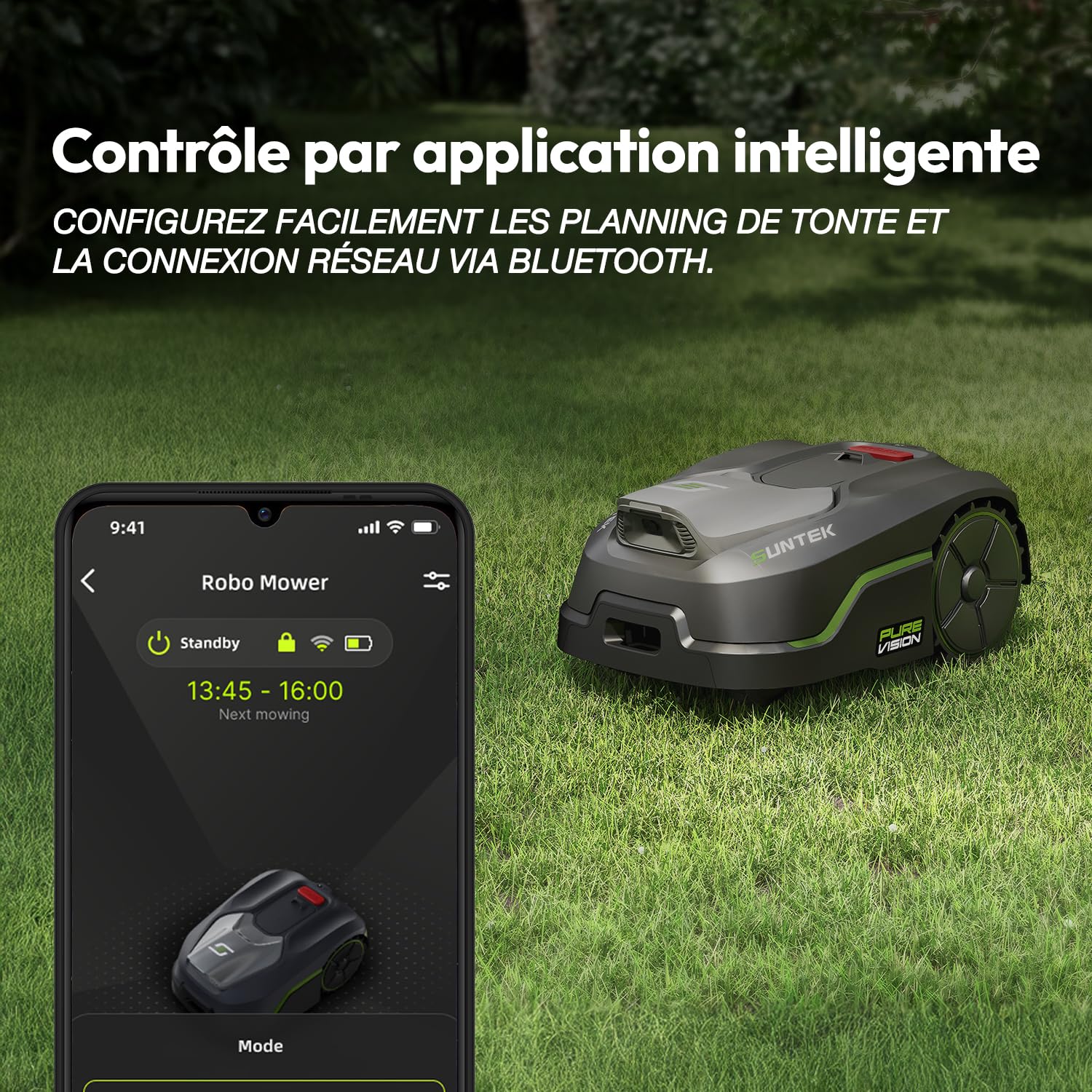 SUNTEK Pure Vision 300 Robot Tondeuse sans Fil – Robot Tondeuse Connecté – 300 m² – Vision IA - Application Mobile - Mul — vue 2