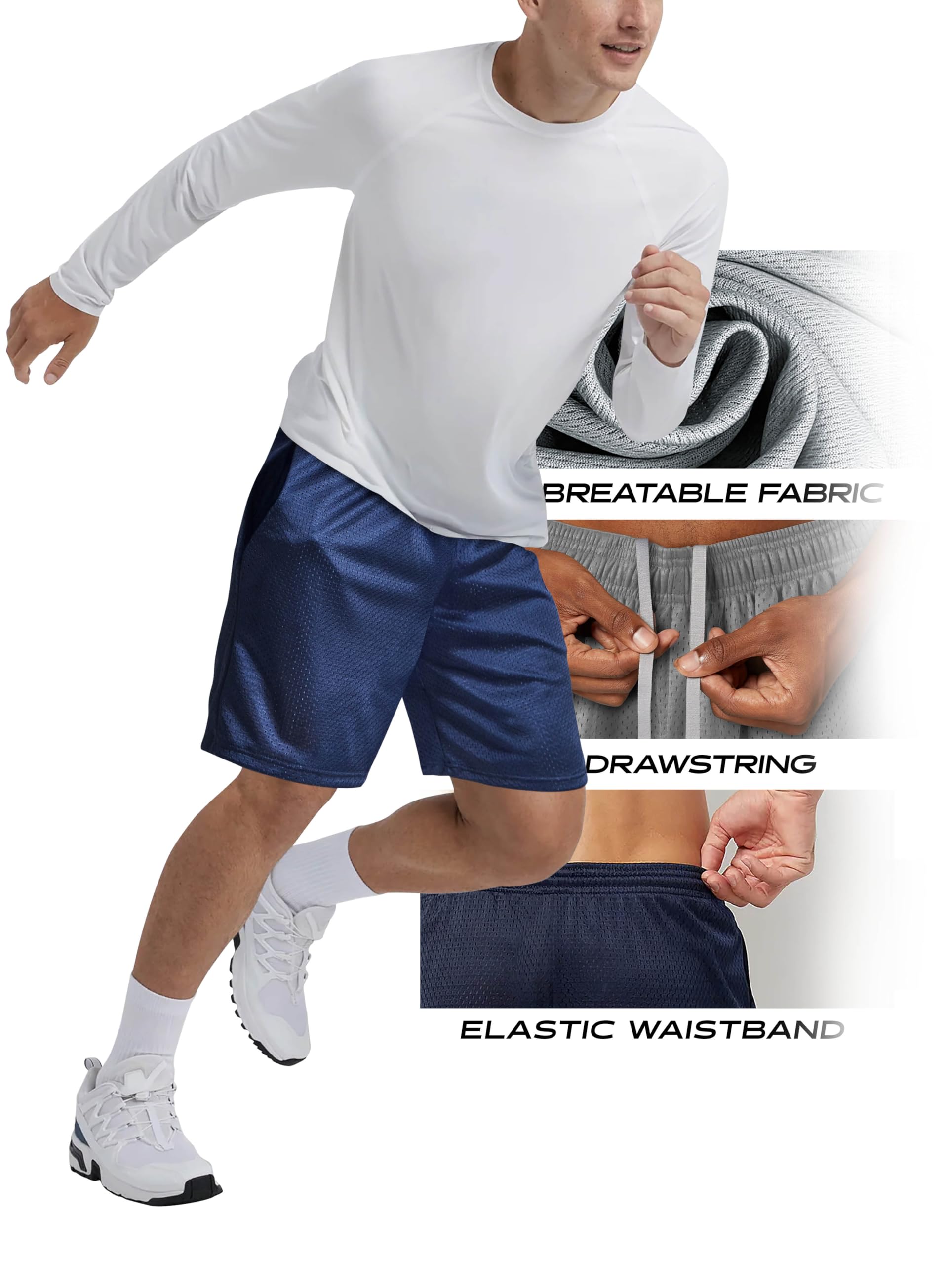 Hat and Beyond Mens Lightweight Basic Mesh Shorts 3-Pack Basketball Jersey Workout Fitness Gym Short (X-Large, LightGray-LightGray-LightGray)