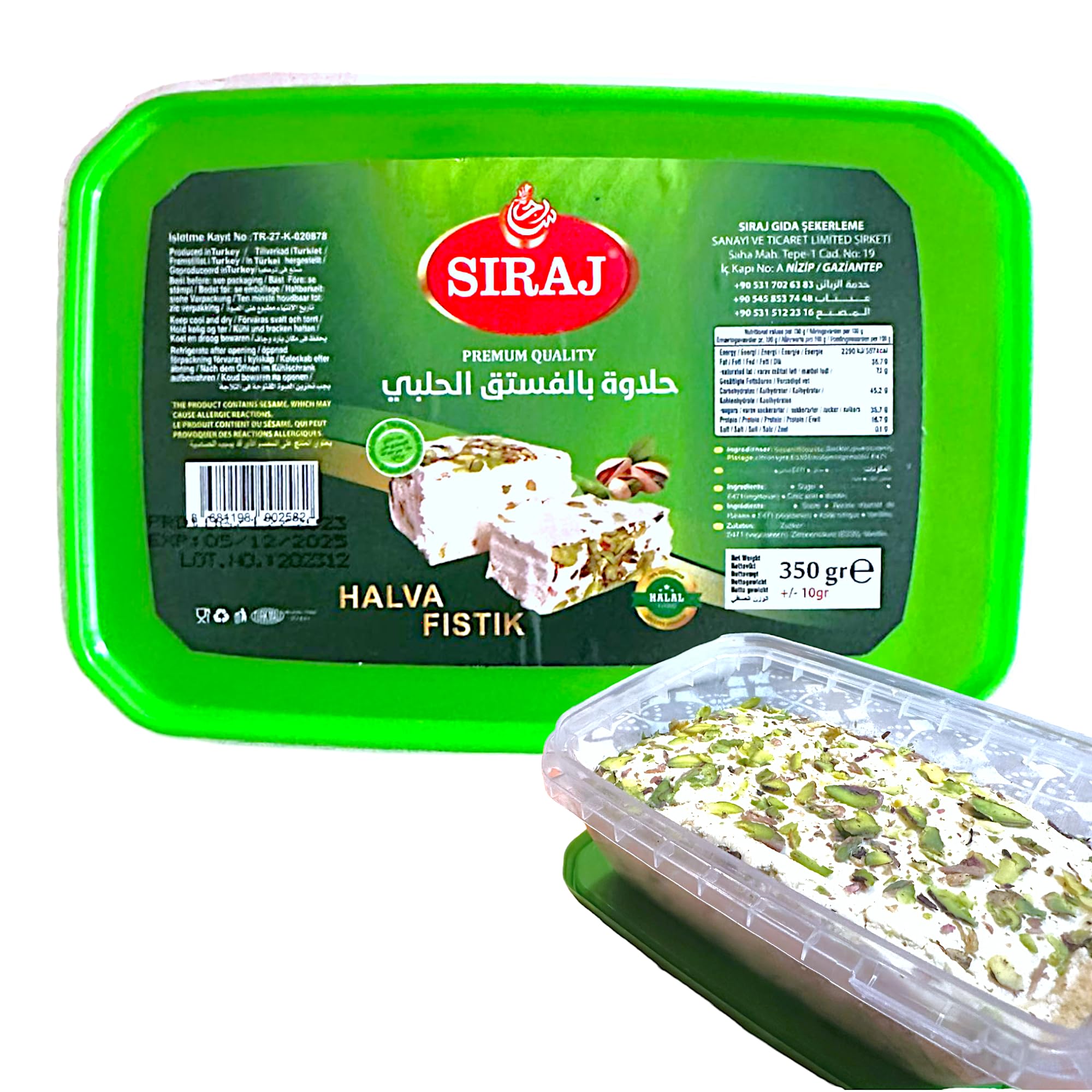 Halva Goût Pistache (350G) | SIRAJ | Confiserie Traditionnelle & Parfumée, Dessert Moyen Orient, Base Pâte de Sésame