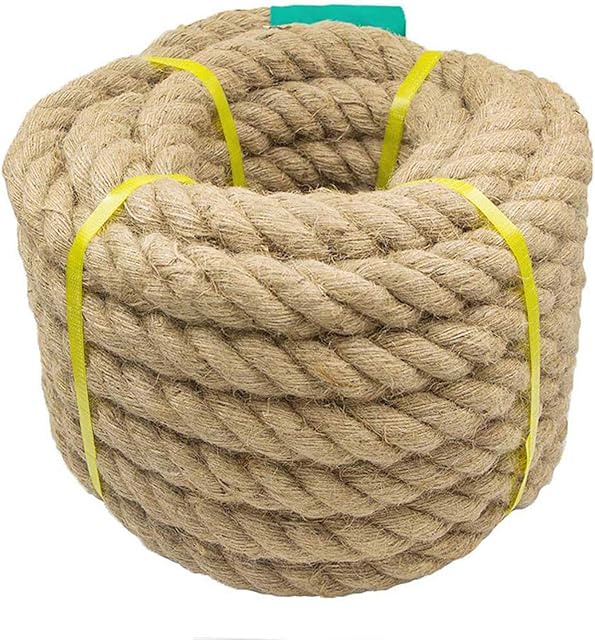 Aoneky Natural Jute Rope - 14/16/20/ 25/30/ 40/50MM Heavy Duty Twisted Hemp Rope for Crafts Nautical, Cat Scratching Post, Chandelier, Climbing, Hammock - Decking Garden Rope for Decorate (25mm / 15m)