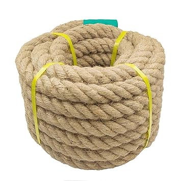 Aoneky Jute Rope - 1.18/1.5/2 Inch Twisted Hemp Rope for Crafts, Climbing, Anchor, Hammock, Nautical, Cat Scratching Post, Tug of War, Decorate (1 1/5 inch x 48 Feet)