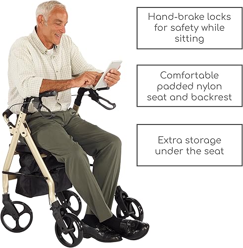 Miniatura 3 de Andador resistente con ruedas, cómodo, con amplio asiento de nailon de 15 pulgadas, de Comodità, Champán metálico, 1
