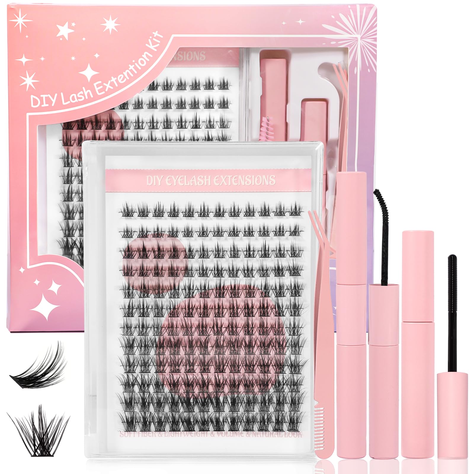 144 Pcs Kit de Extensiones de Pestañas, Reutilizables, Mezcla de Longitudes 8-16mm, Kit Completo con Adhesivo y Sellador 2 en 1, Removedor, Pinzas, Cepillo, DIY en Casa, para Principiantes