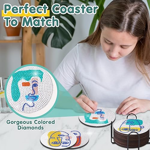 Miniatura 3 de TAVOLOZZA 9 posavasos de pintura de diamante, juego de posavasos de arte de diamante, posavasos de pintura de diamante para principiantes y niños,