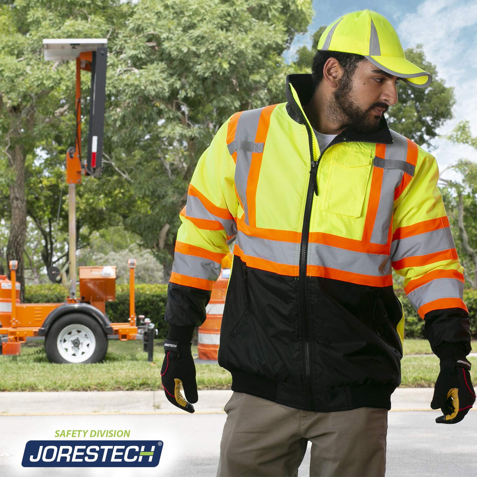 JORESTECH Chaqueta de seguridad reflectante de alta visibilidad, impermeable trasero ANSI/ISEA
