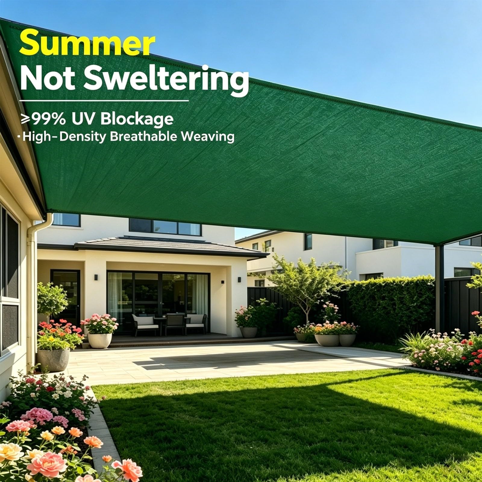 Telo Ombreggiante Verde 95% Con Occhielli, Rete HDPE Resistente Ai Raggi UV E Traspirante Per Patio, Giardino E Piscina(6x10ft)
