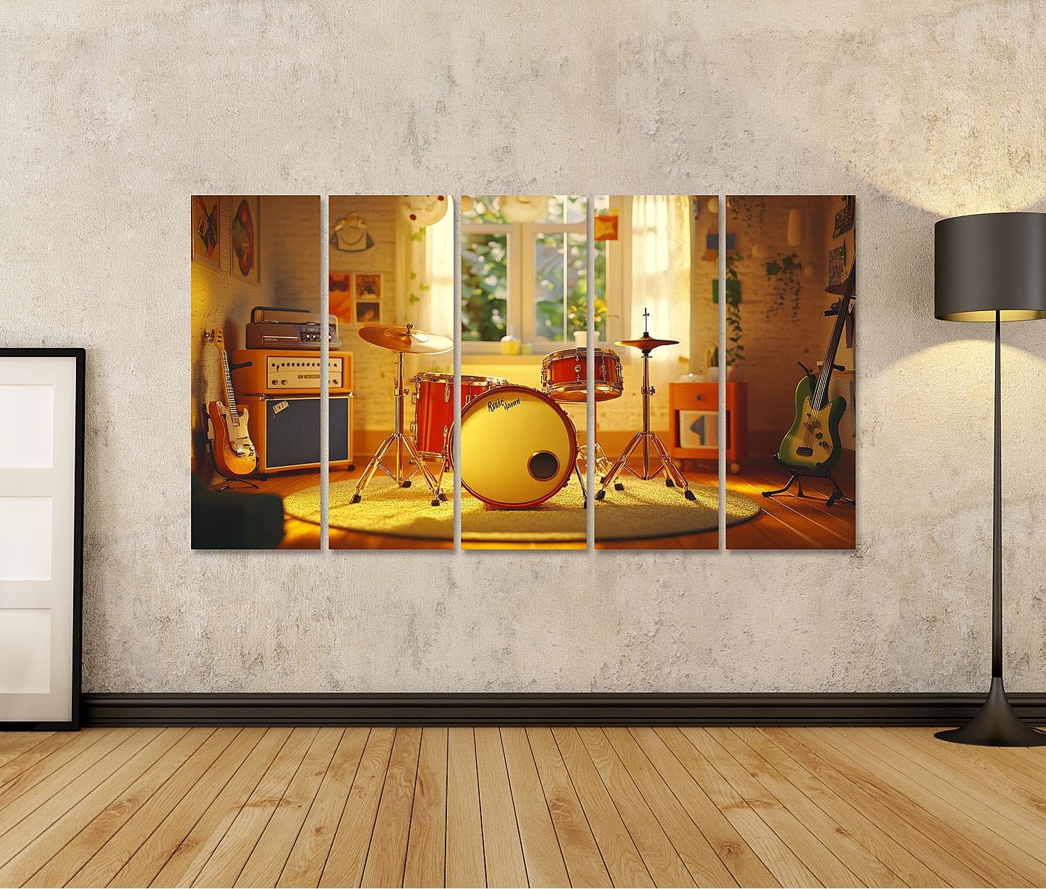 islandburner Quadro su tela Sala musicale con luce solare e strumenti per sala musicale, amanti della musica, negozio di musica, immagini murali poster