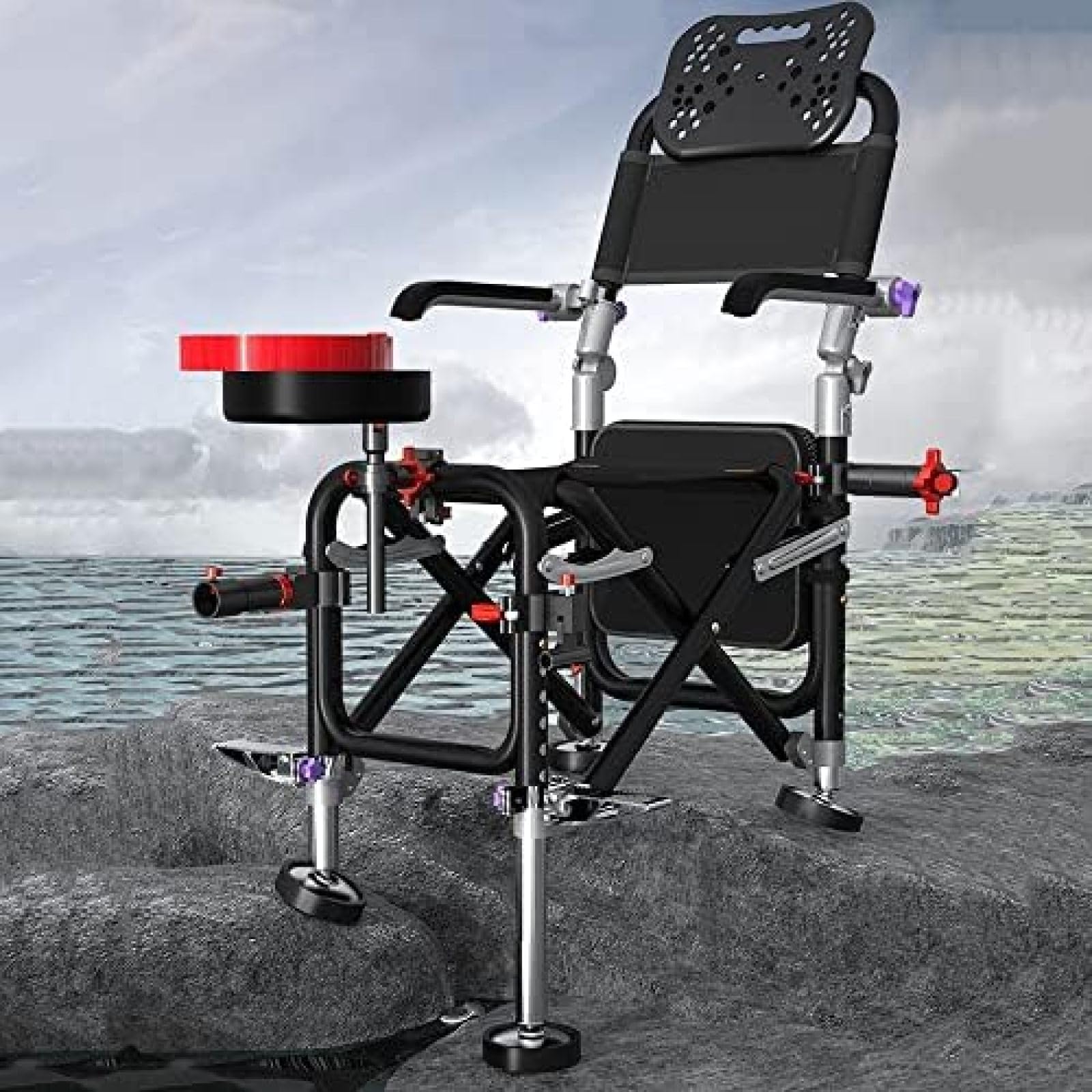 Sedia Da Regista Pieghevole Campeggio Pesca Portatile Con Portacanna, Piedini Regolabili, Custodia, Supporta 350 Libbre - Striking44