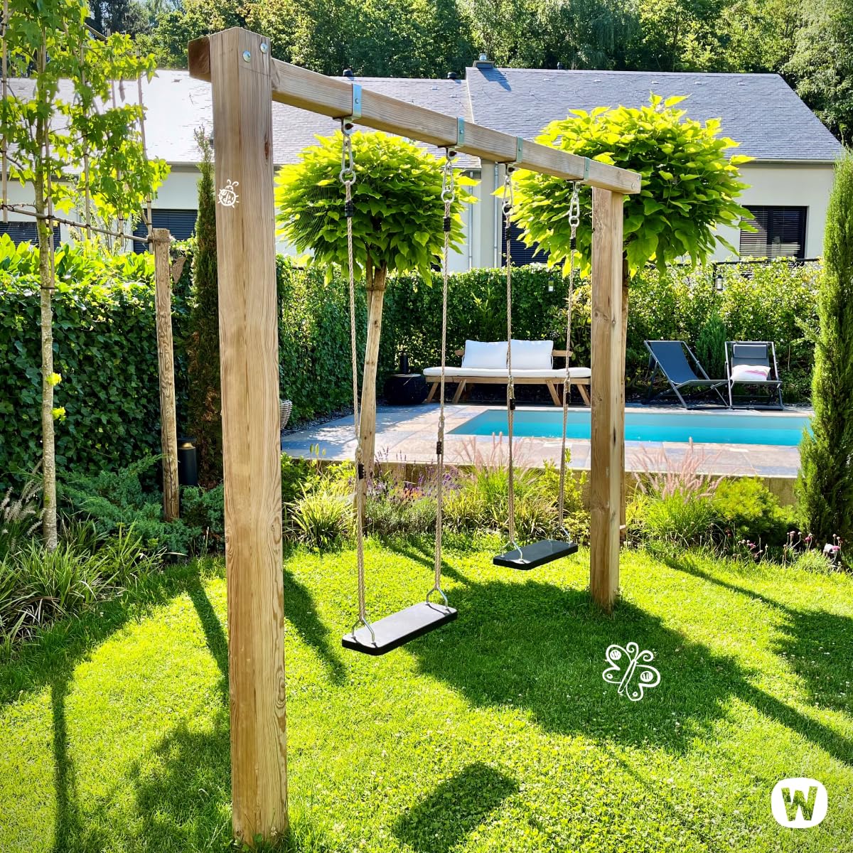 Altalena WICKEY Aero Star gioco per bambini, altalena doppia in legno da esterno o da giardino