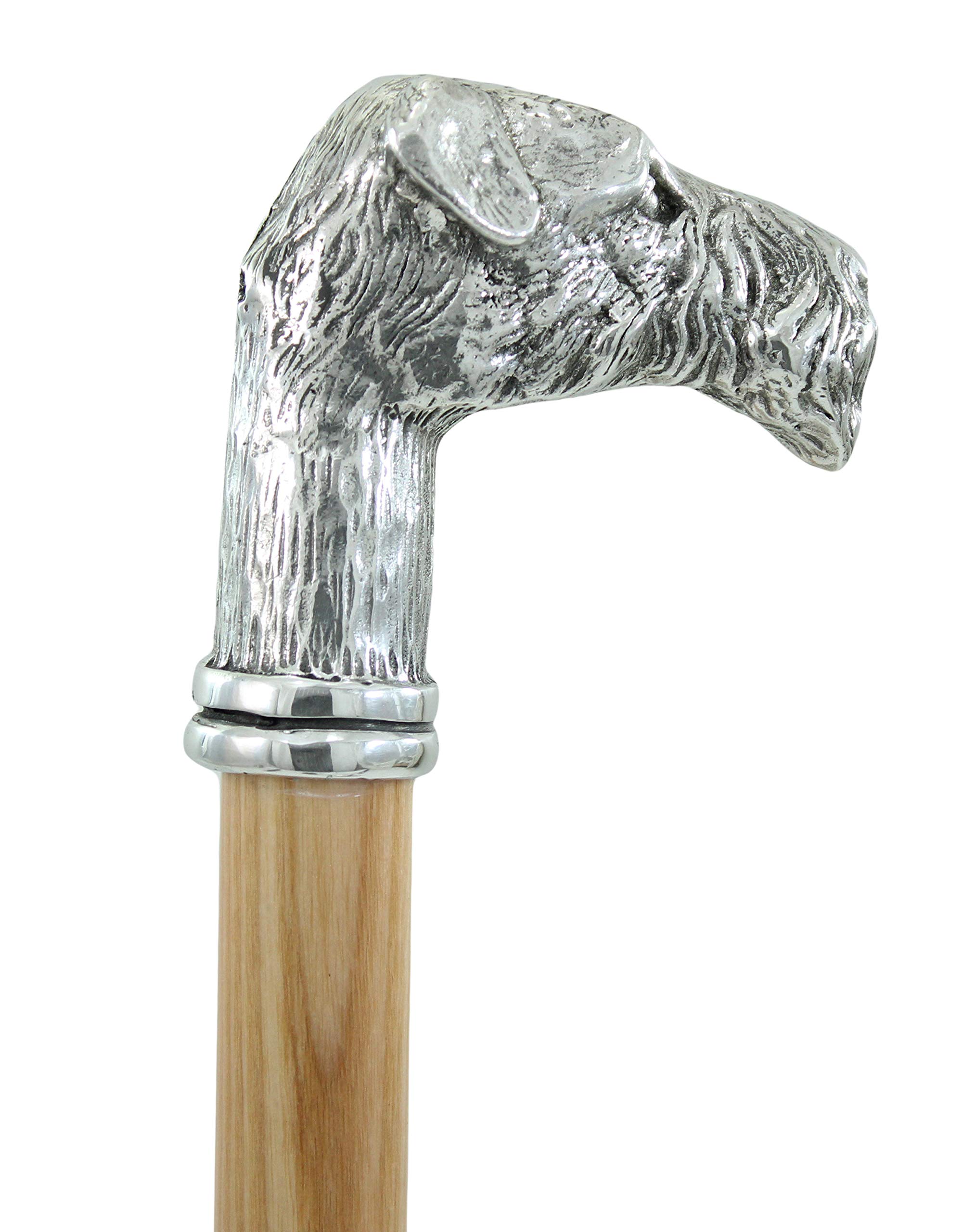 Bastón de Paseo Fox Terrier estaño y Madera Elegante para la Ceremonia, Fabricado en Italia CAVAGNINI Vintage