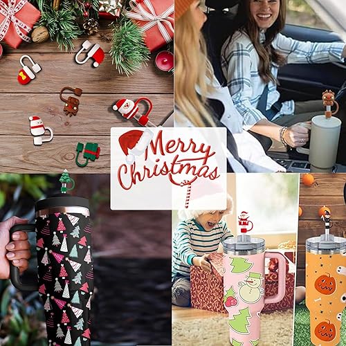Miniatura 7 de Paquete de 6 fundas de popote de Navidad para popotes Stanley, tapas de paja Stanley de 0.4 pulgadas compatibles con vaso Stanley de 40 onzas con