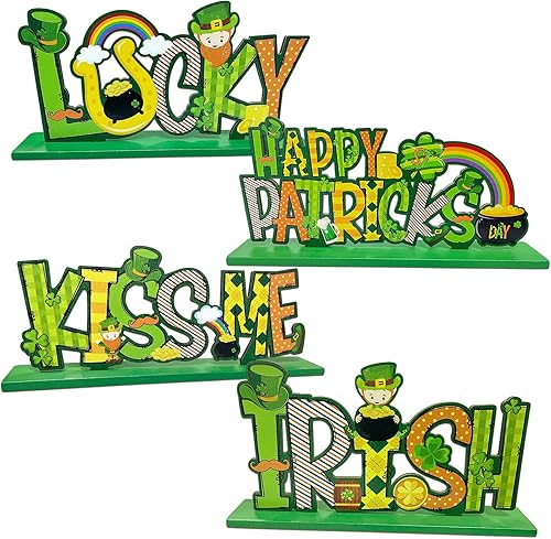 Letrero de madera para mesa con temática irlandesa de trébol de la suerte 4 unidades decoración del día de San Patricio para el hogar oficina fiesta