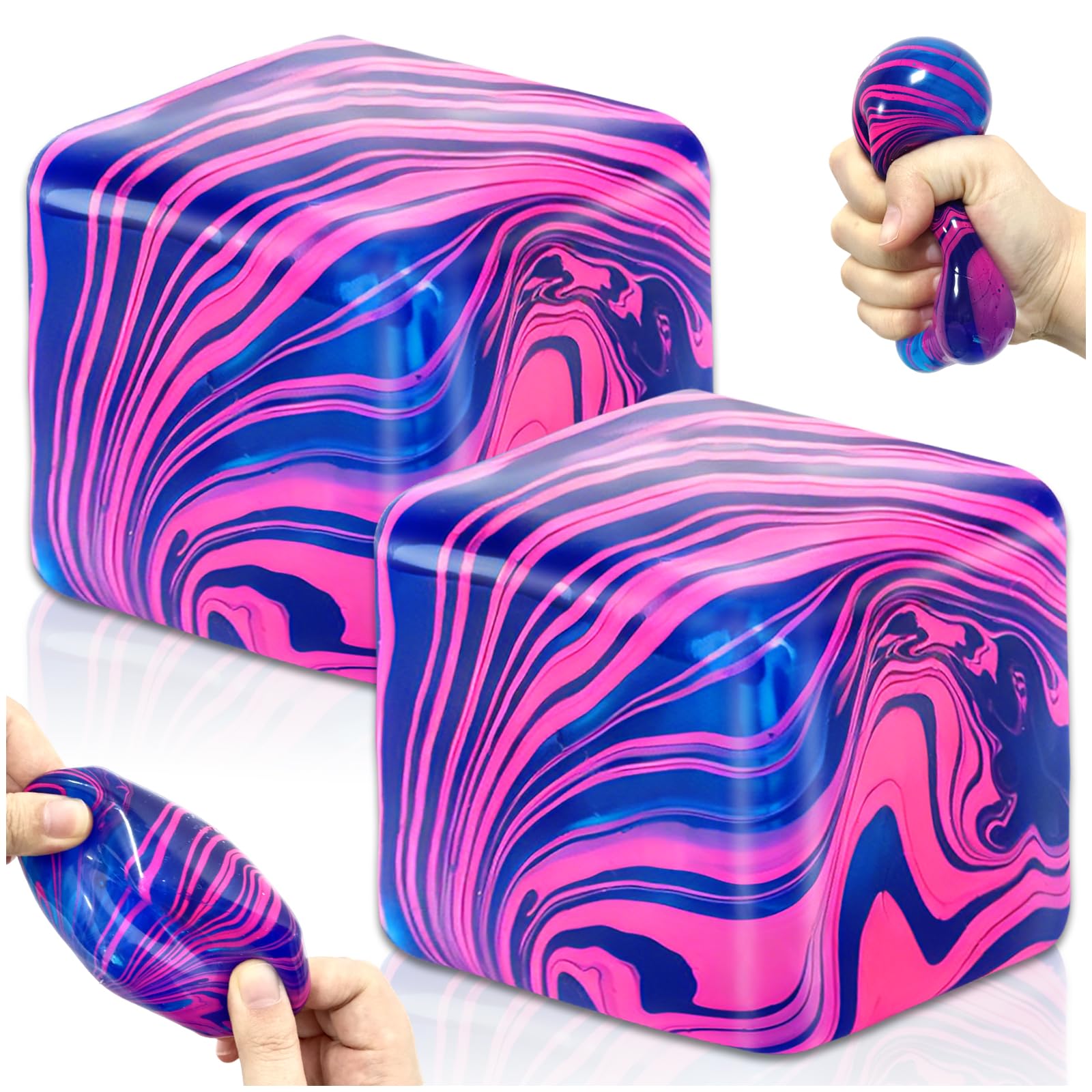 2 PCS Nice Cube Swirl Fidget Toys, Ice Cube Squishy, Soft maltose Jelly Squish stress toys for Kids Adults, Sensory Hand Exercise Stress Balls for Autism Anxiety Relief,Purple — image 1