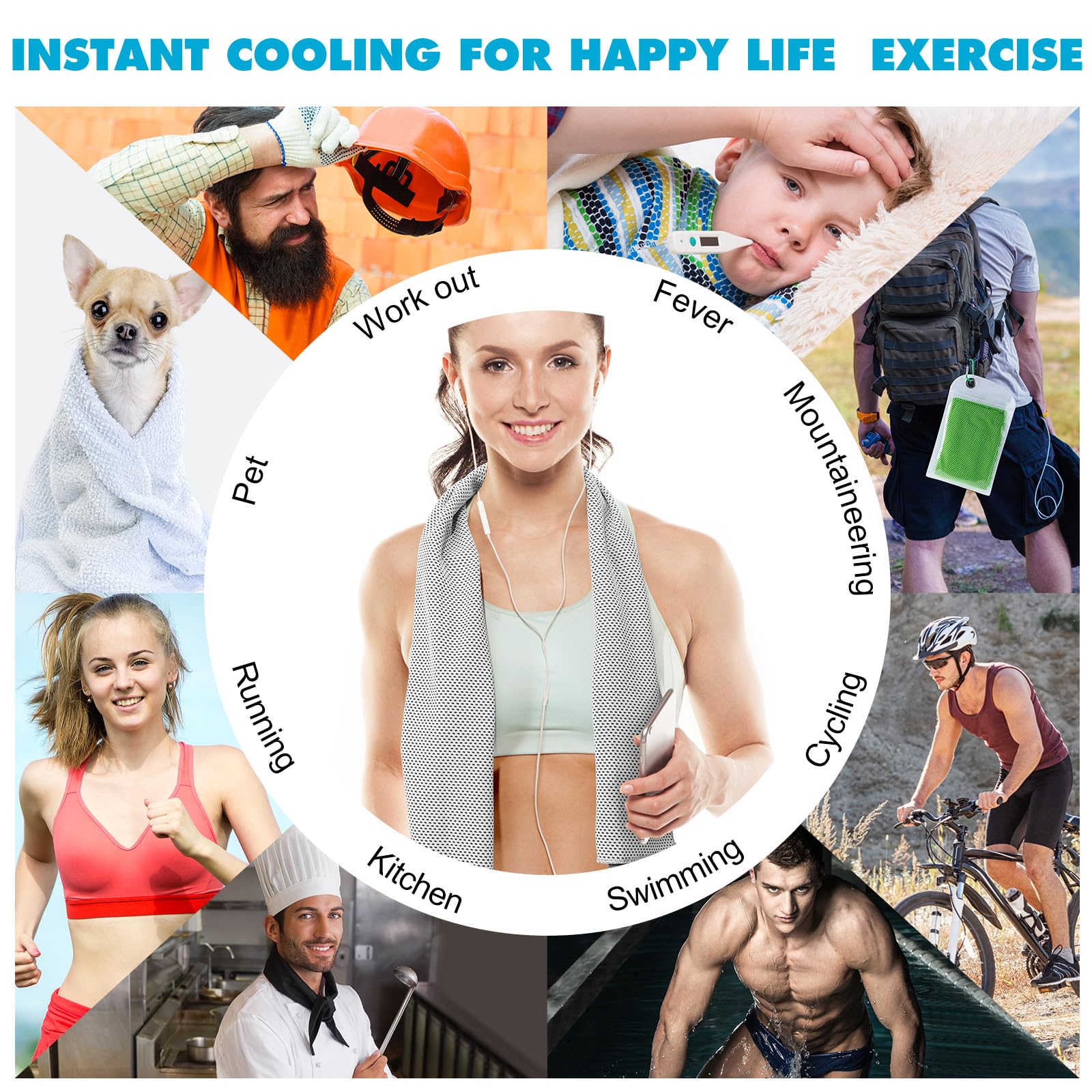 Paquete de 20 toallas de enfriamiento de microfibra, toalla deportiva transpirable, toalla fría con bolsa, toalla húmeda para cuello, hombres y mujeres, se mantiene fresco, yoga, gimnasio, golf,