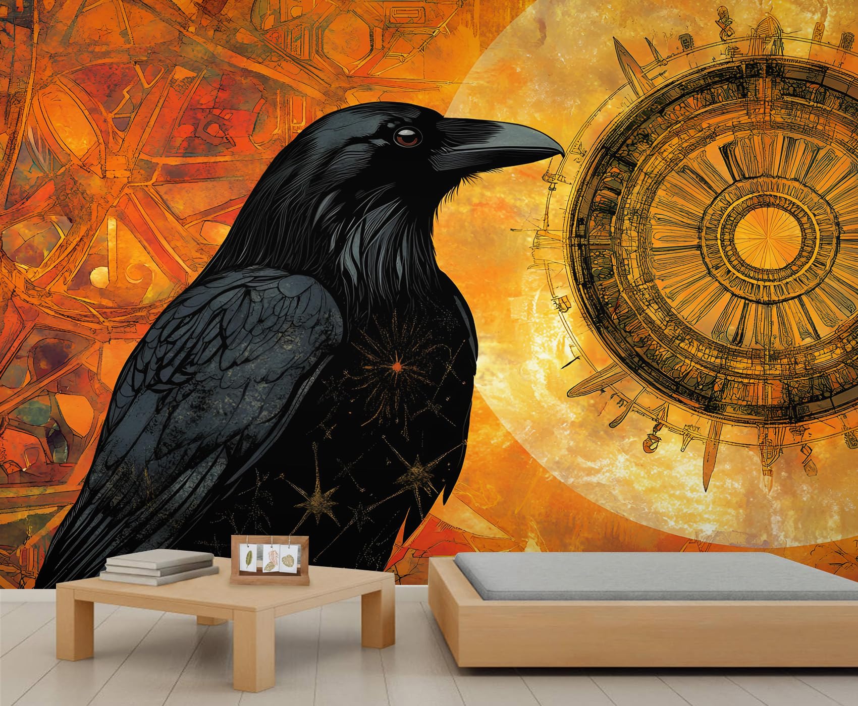 Papier peint corbeau noir fresque murale abstraite haut de gamme 490 x 350 cm