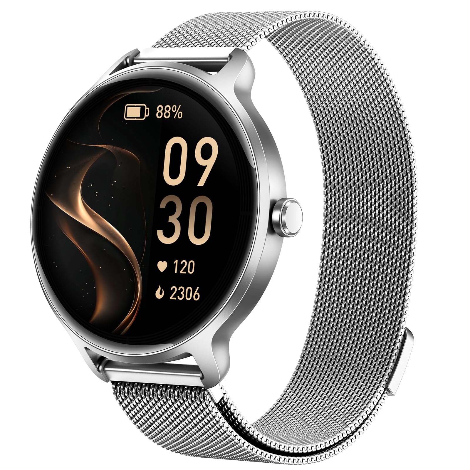 Smartwatch Herren Damen Rund, 1.27" AMOLED Smart Watch mit Telefonfunktion, Fitnessuhr mit Pulsuhr SpO2 Schlafmonitor Schrittzähler, 120+ Sportmodi Sportuhr IP68 Wasserdicht für iOS Android Silber