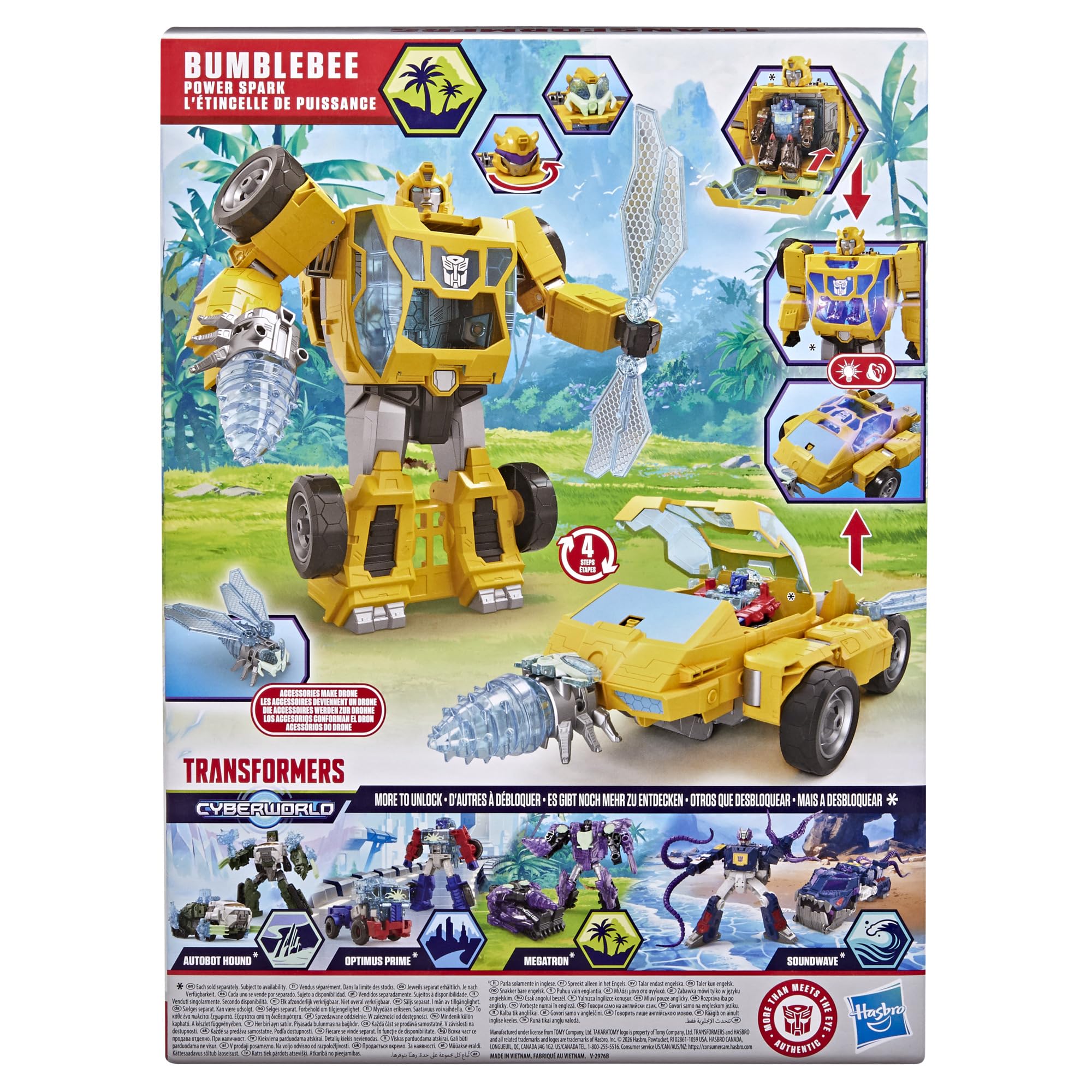 Bumblebee Power Spark z serialu ""Transformers CYBERWORLD"" z serii Energon Surge, 28-centymetrowa figurka z efektami świetlnymi i dźwiękowymi, szybkie przekształcanie w tryb auta, wiek od 6 lat