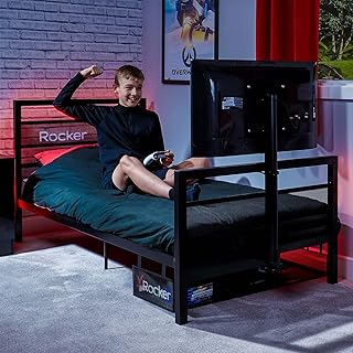 X-Rocker Basecamp TV Gaming Bed with Rotating Mount, Storage and Cable Management, Single 3ft Low Sleeper Bedstead, Metal Frame, Ideal for Kids Bedroom, Up to 32\