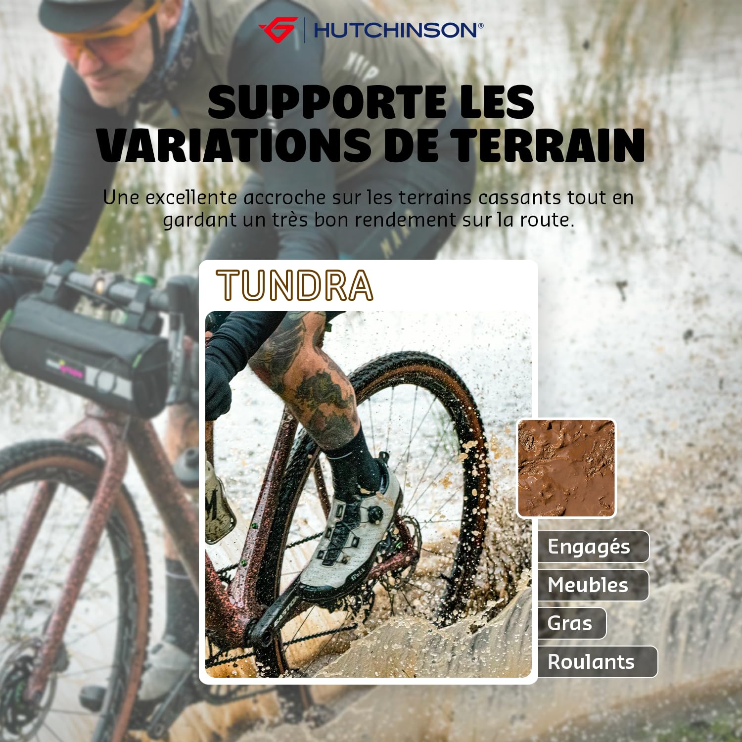 Hutchinson - Tundra Tubeless Ready - Pneu Gravel - Bi-Gomme - pour Les Parcours Les Plus Techniques - Grip Et Anti-Crevaison - Tringles Souples - Noir