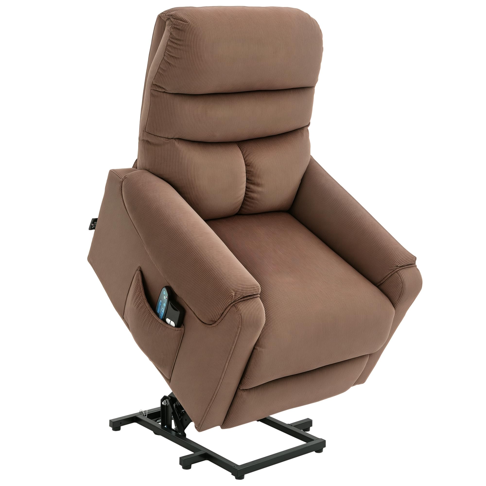 HOMCOM Elektrischer Fernsehsessel mit Aufstehhilfe, Massage, Liege- und Wärmefunktion – Braun (Polyester-Gewebe)