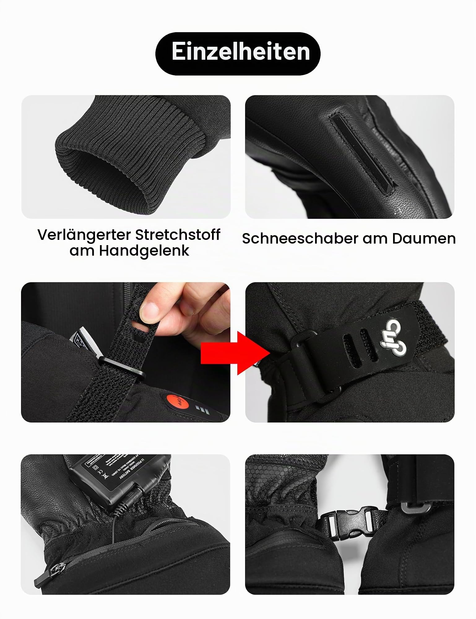 INBIKE Beheizbare Handschuhe Motorrad Skihandschuhe Ski Winter Beheizte Hnadschuhe mit Heizung Thermo Winterhandschuhe Schwarz Lederhandschuhe