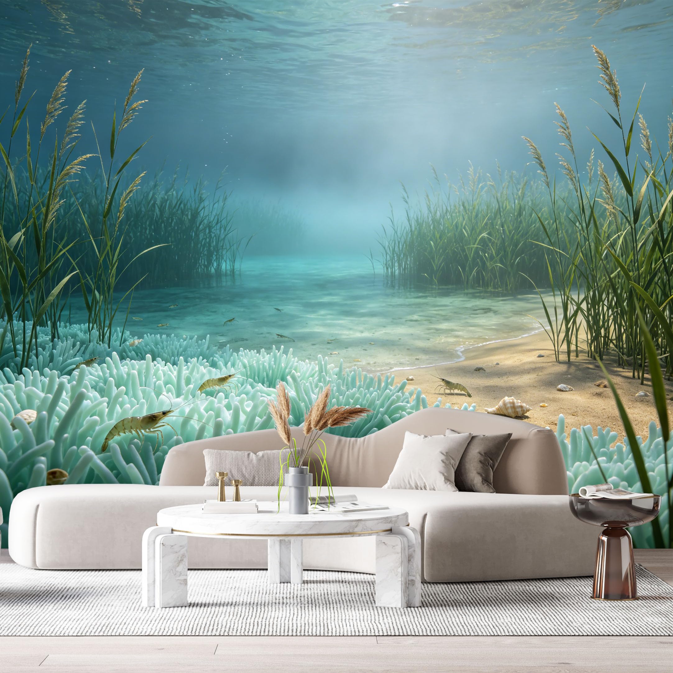 Custom Size Wall Murals Ocean Marine Watercolor Underwater Sea Coral Shells SelfAdhesiveWall Fabric Removable Wallpaper Wall Decor for Living Room Bedroom Bathroom