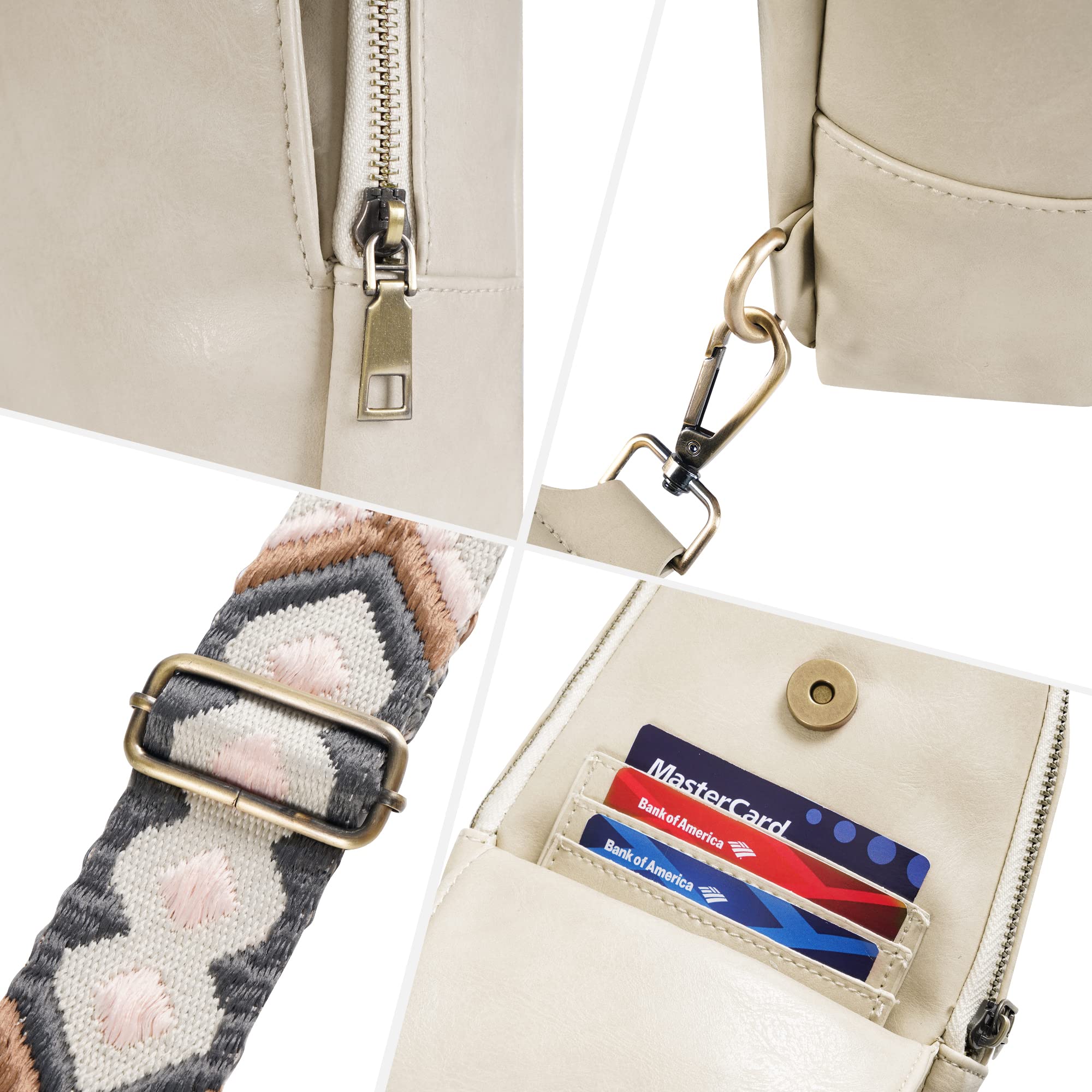 KFXFENQ Sling Bag for Women PU Leather Sling Bag Small Crossbody Sling Backpack Multipurpose Chest Bag for Women Cycling Beige - Image 4