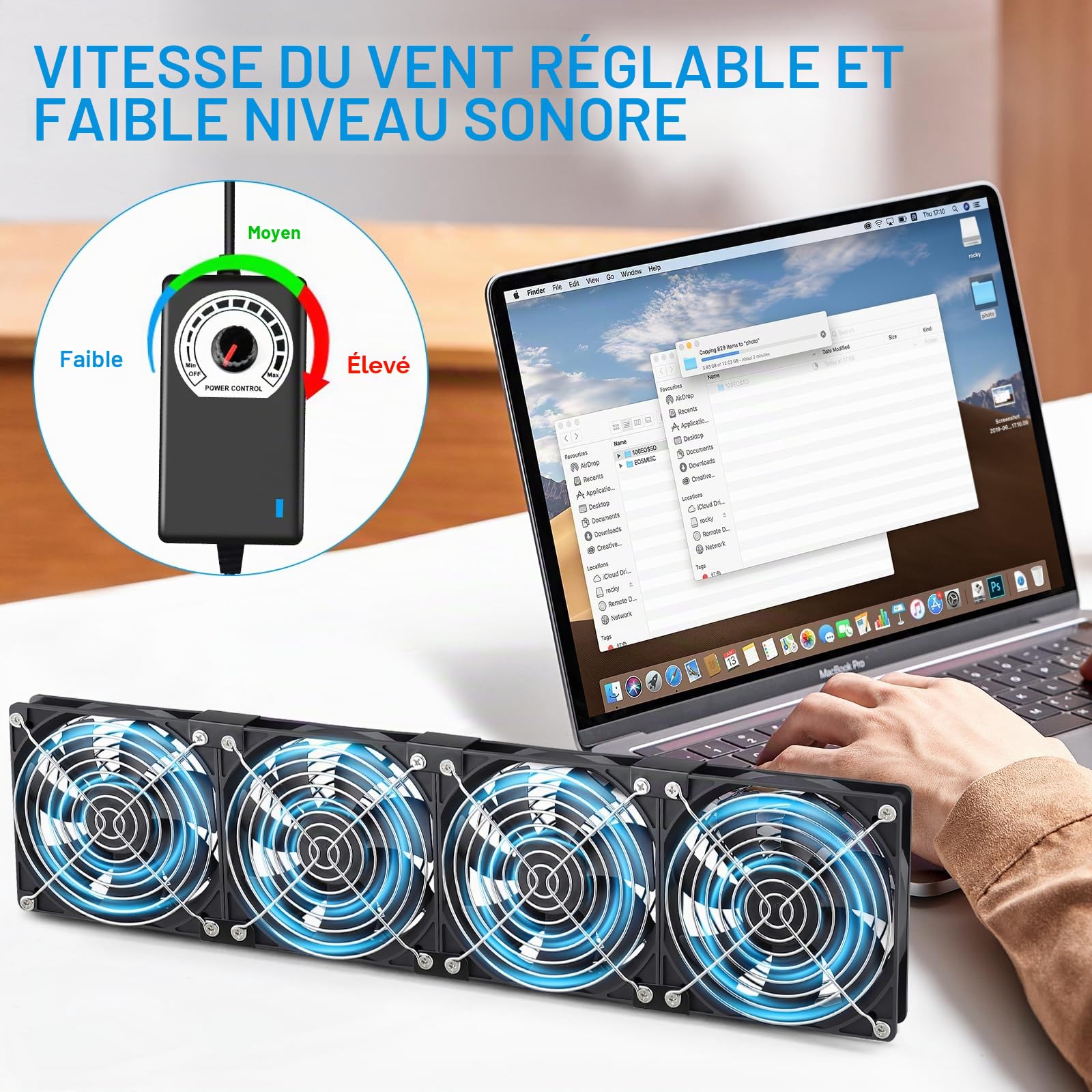 Ventilateur PC 120mm ventilateurs pc silencieux fan 12V avec 3 vitesses réglables, portable pc ventilateur AC 220V - 240V, pour TV, radio, routeur