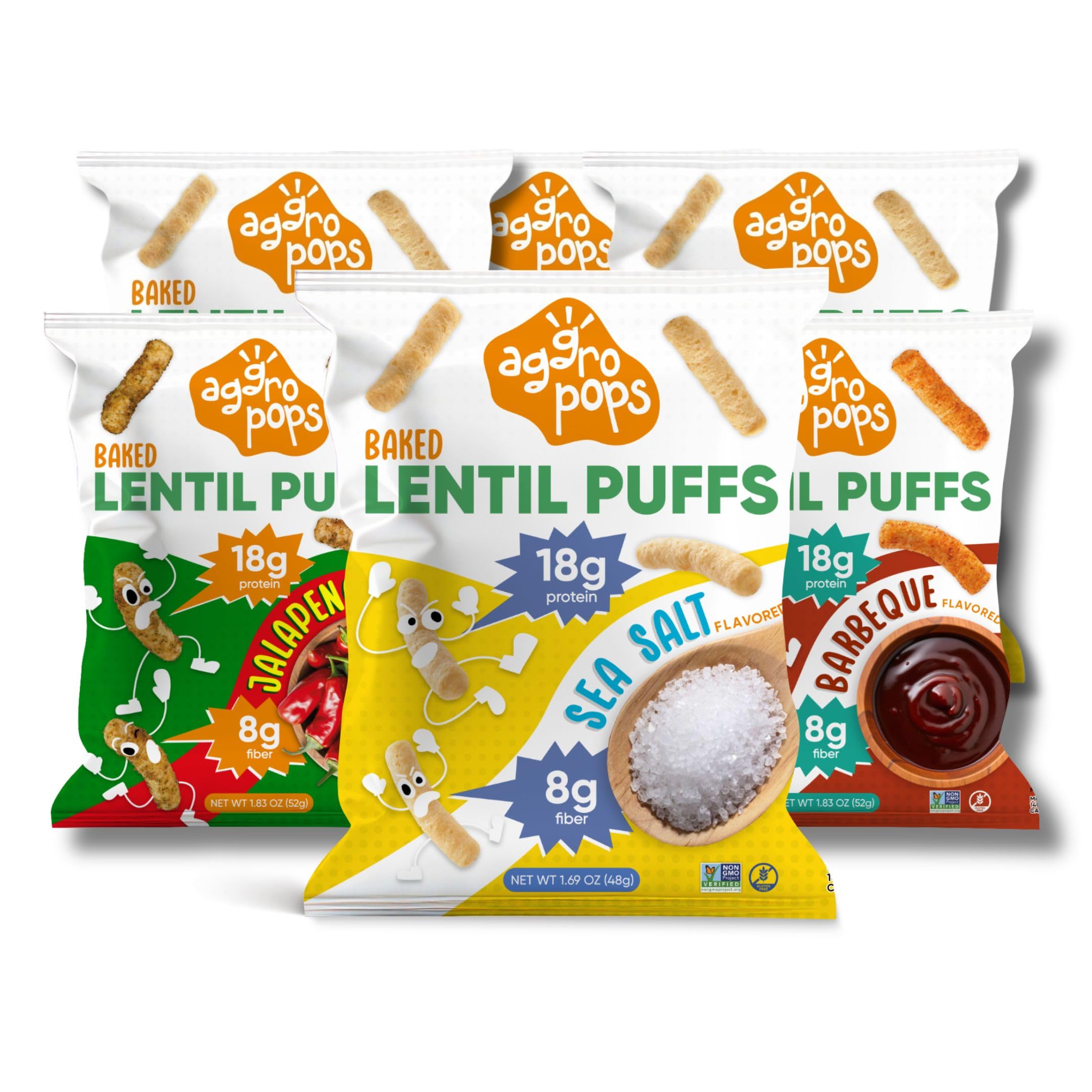 Aggropops High Protein Lentil Snacks - 18g Protein & 8g Fiber Per Bag. Low Calorie, Vegan, Low Carb, Plant-Based, and Gluten Free Healthy Snack for