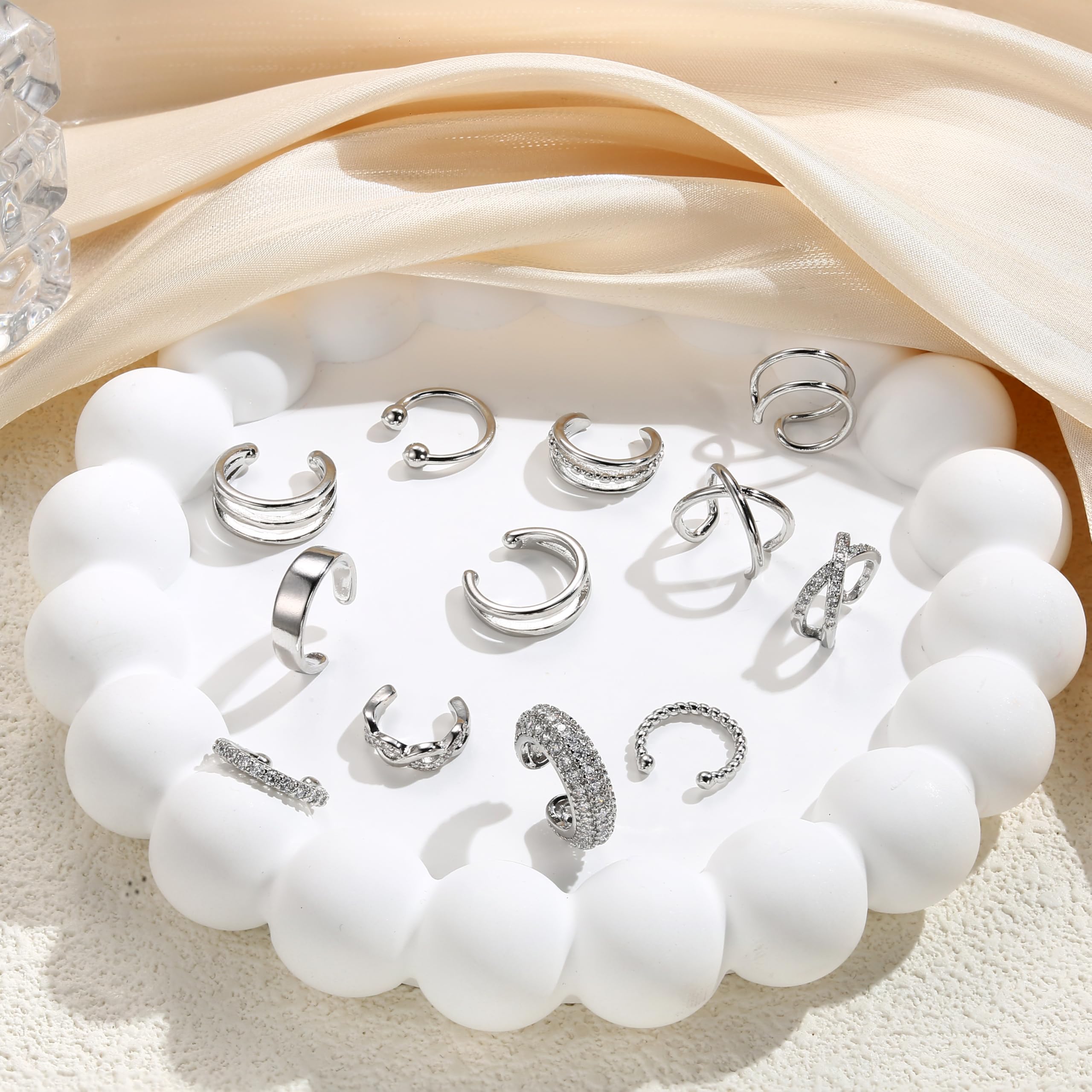 FUNRUN JEWELRY 12Pcs Ear Cuff Earrings for Women Non Piercing 14K Gold Plated Ear Cuffs Non Pierced Clip on Cartilage Earring Adjustable Fake Earrings