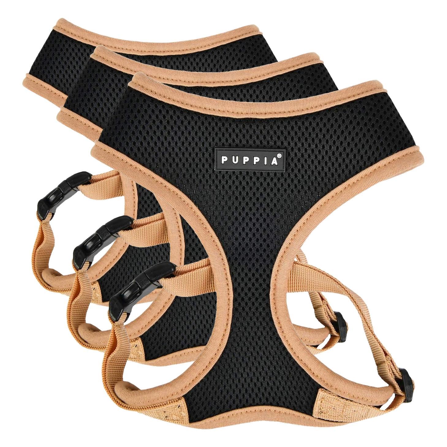 Puppia Soft Harness II - Küçük ve orta boy köpekler için yumuşak köpek kayışı - çok rahat ve ayarlanabilir, siyah, S (3 paketi)