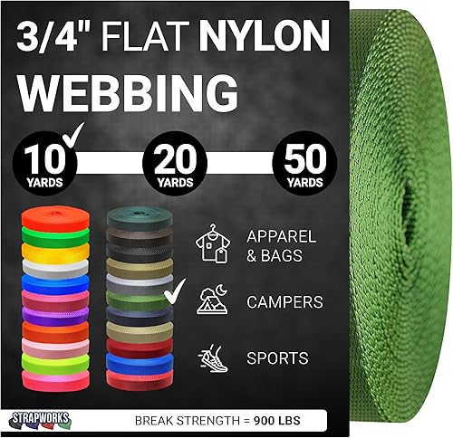 Miniatura 15 de Strapworks Rollo de correa de nailon resistente de 3/4 pulgadas para cinturón, mochila, eslinga, collar, correa, correas y más, 10, 20 o 50 yardas
