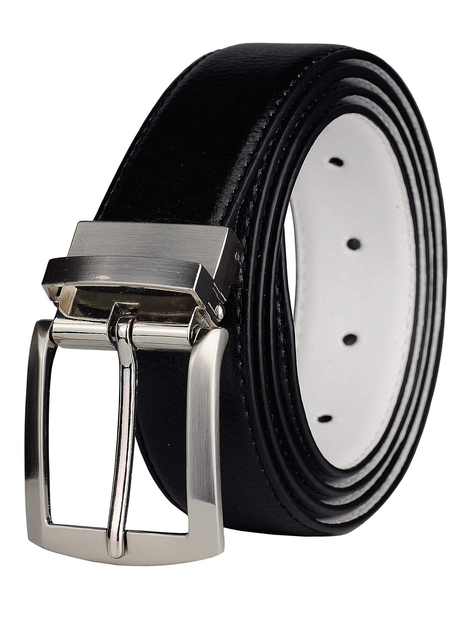 NYFASHION101 Men's Reversible Dress Leather Belt with Shiny Chrome Buckle, BK/WT, 42