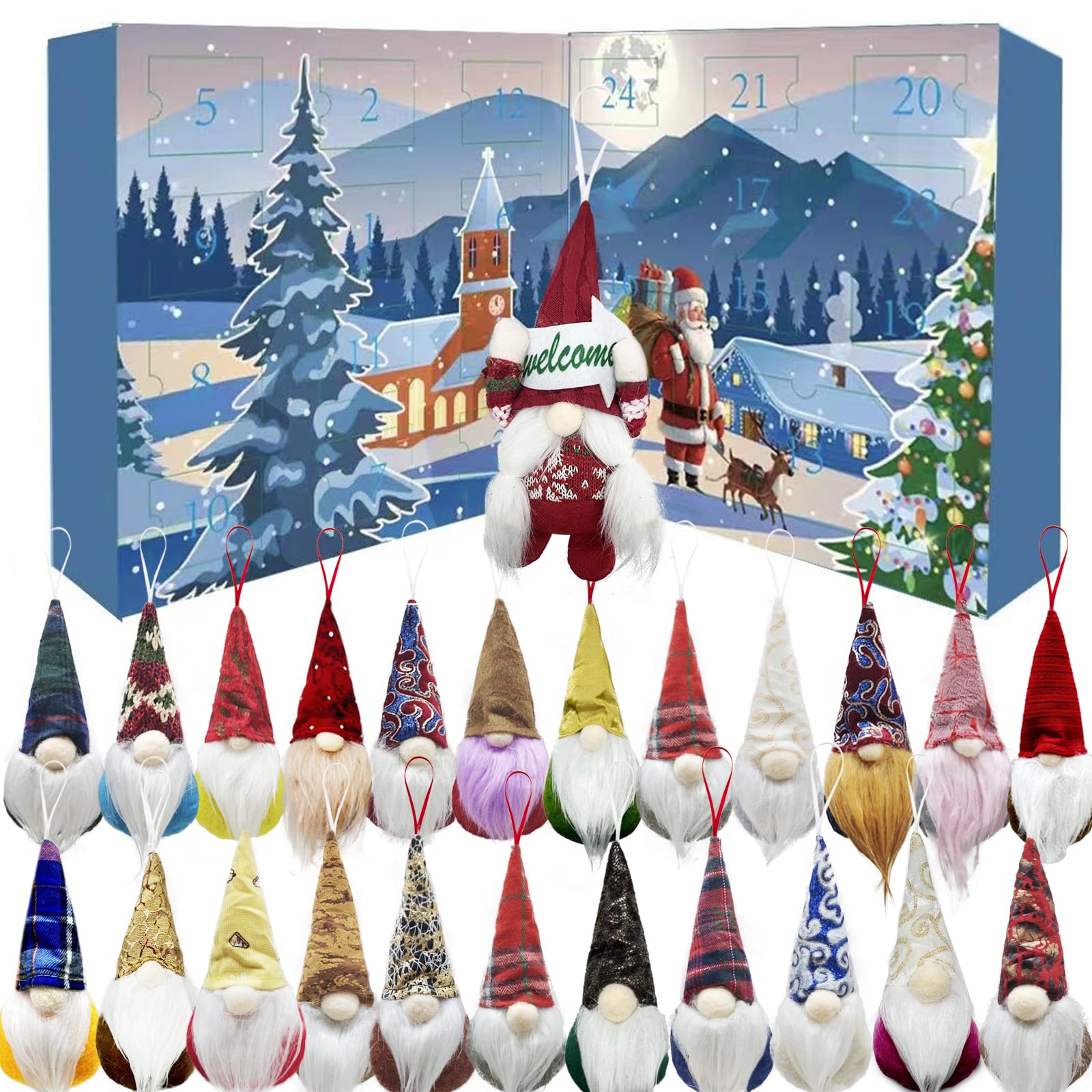 Gnomes Christmas Advent Calendar 2025, 24 Day Advent Calendar and 24Pcs Gnome, Collectible Christmas Figures Gnome Decorations,Gifts for Friends (B)
