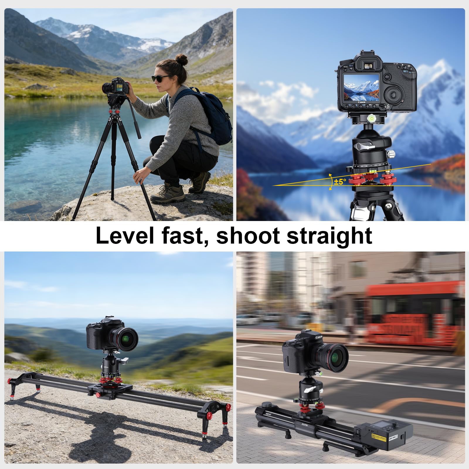 Leftfoto Trépied de nivellement avec support de réglage de précision +/- 5 degrés pour tête panoramique rotule vidéo et trépied