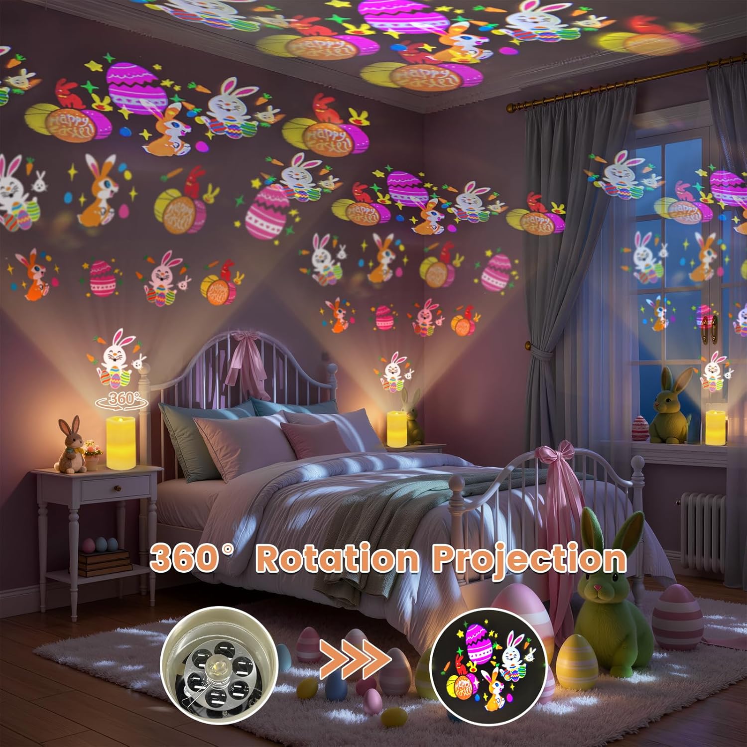 AVEKI Easter Flameless Candles Projector, Bunny and Egg LED Pillar Candles with Remote and Timer, Real Wax Battery Operated Projection Light for Spring Farmhouse Decor, Gifts for Women Mom (A-Easter)