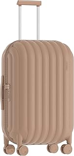 Checked Luggage 24 inch,Medium Luggage with 8 Spinner Wheels,PC Lightweight Hardside Luggage,Travel Suitcase with Bread Design,TSA Lock,Brown,Checked-Medium 24-Inch,60L