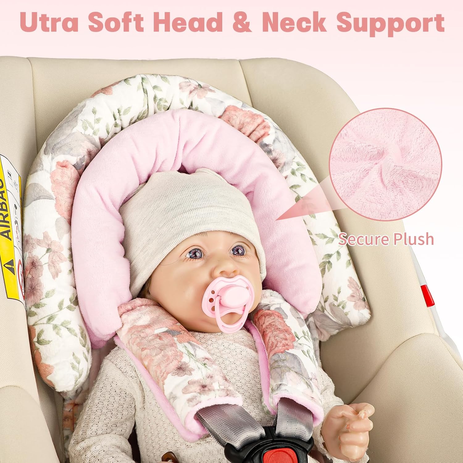 Infant Car Seat Insert, Baby Car Seat Head & Body Support with Strap Pads, Soft Newborn Preemie Carseat Insert Cushion for Girls Boys, Fits Car Seat, Stroller, Swing, Bouncer, Pink Floral