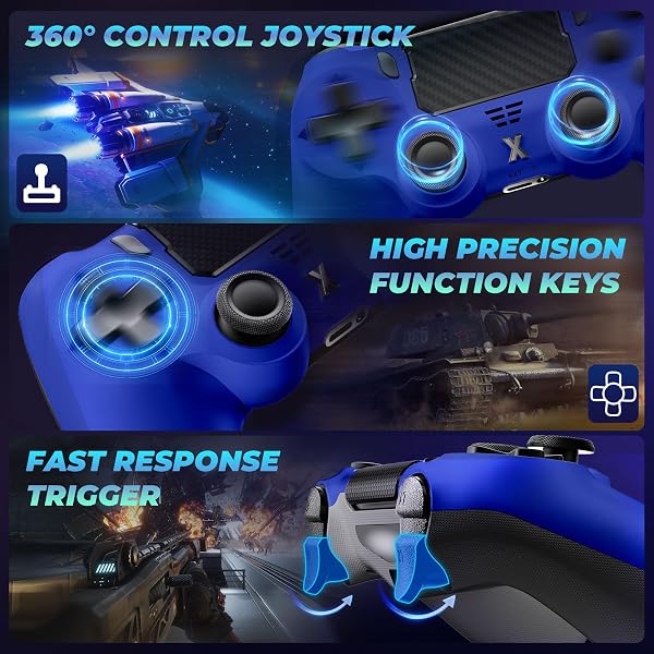 Glitfix Wireless Controller for P4, Game Controller for P4/Pro/Slim/PC, Bluetooth Gamepad Joystick with Vibration Touch Panel, Upgraded Six-Axis Sensor, 3.5mm Audio Jack (Dark blue) - 3