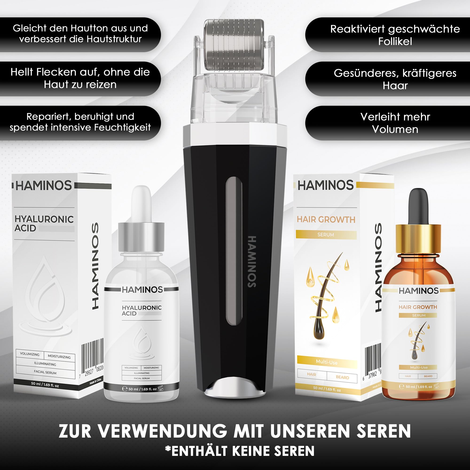 Derma roller 0,5 mm 3.0 mit Tank für Haare, Bart, Haut, Falten, Dehnungsstreifen, Hyperpigmentierung SOFORTIGE SERUMANWENDUNG, 520 Titannadeln