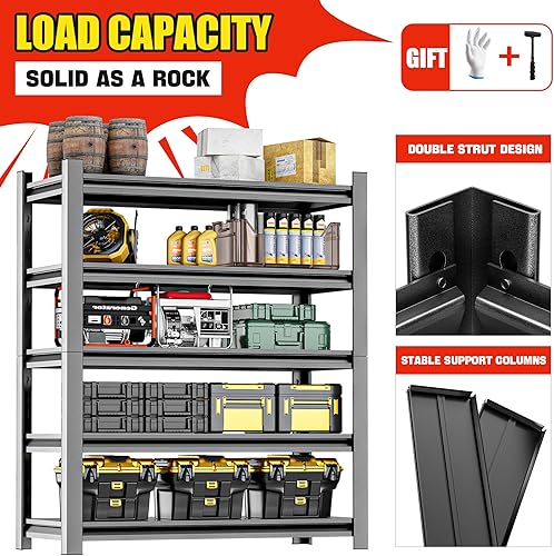 Miniatura 7 de Estante de almacenamiento  Estante de almacenamiento de garaje resistente de 5 estantes, organizador de estantería de metal para garaje, hogar y