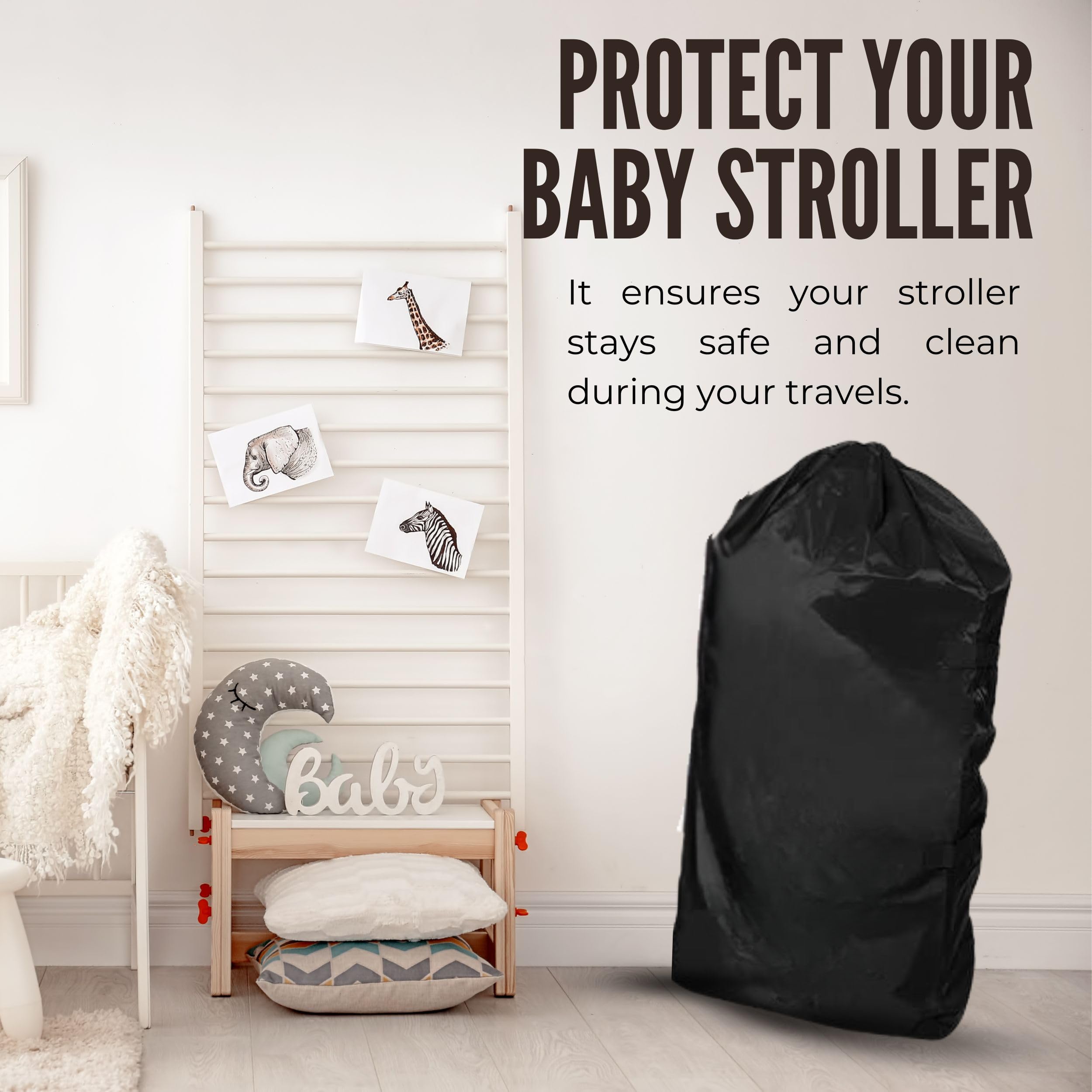 Phillin Baby Stroller Cover - Water Resistant and Stylish Protection Case for Your Baby Car Seat with Shoulder Strap and Drawstring Closure Waterproof Rain and Travel Dust Cover for Stroller's (Black) - Image 8 thumbnail