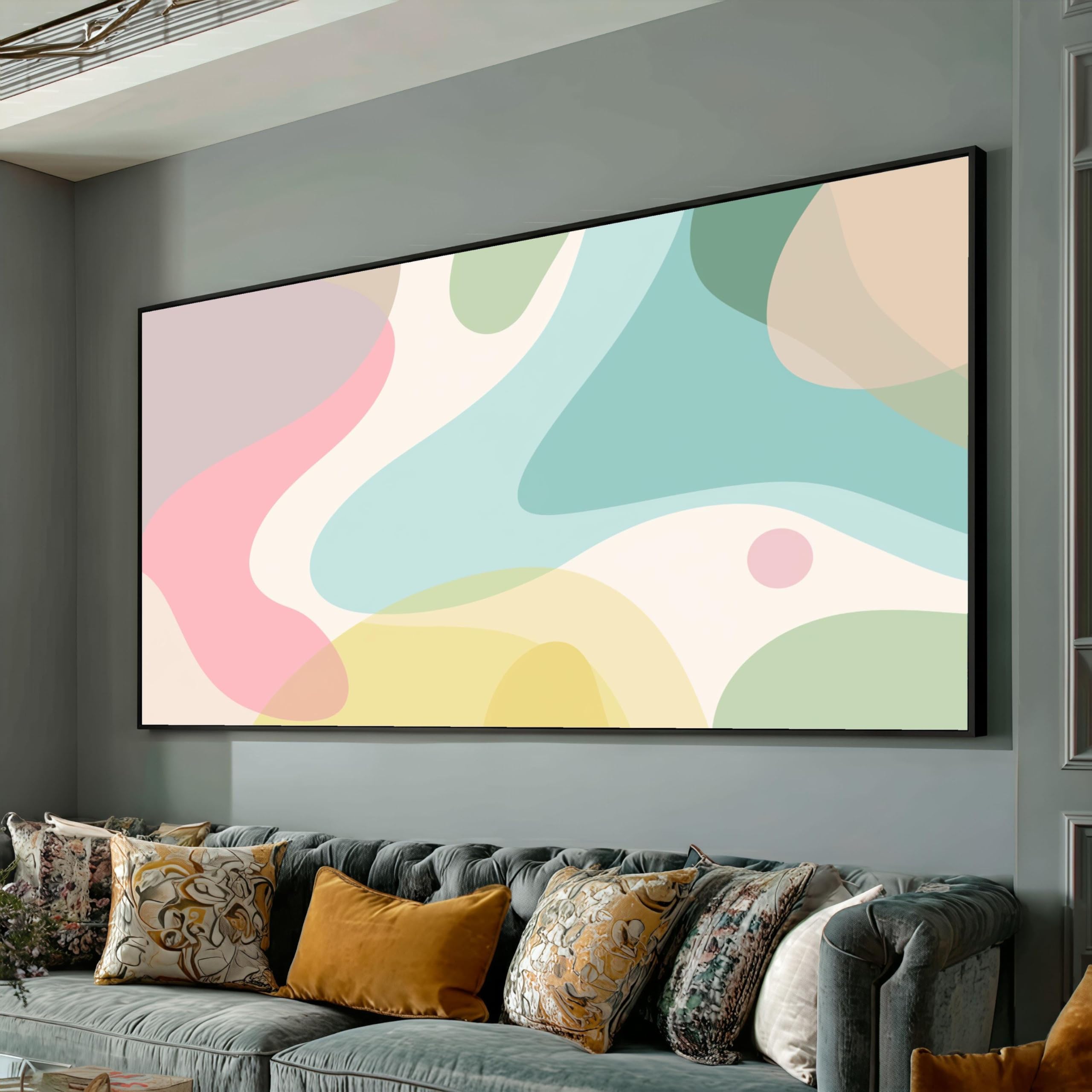 Tableau abstrait sur toile prete a accrocher pour masquer un mur nu - 7