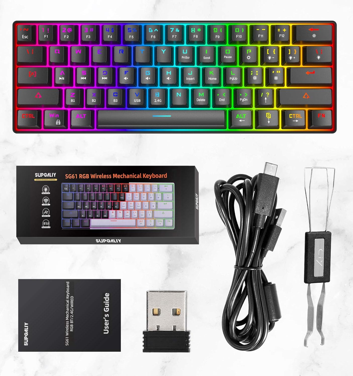 70% оƒƒ Dіѕсоunt 60% Mechanical Keyboard Wireless 2.4G/Bluetooth 5.0/Wired Gaming Keyboard 3000mAh 61 Keys RGB Backlit Portable Mini Keyboard for Windows, Mac, Android, iOS (Hot Swappable Blue Switch, Black)