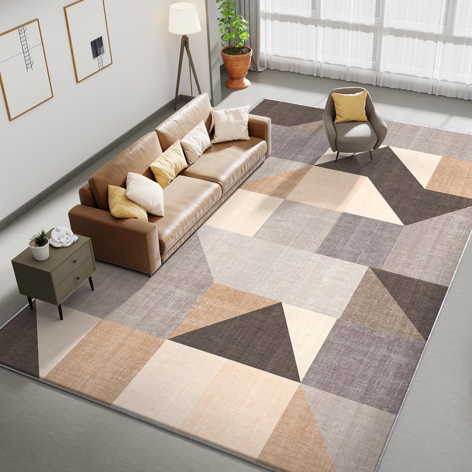 HOMFINE Tappeto Salotto Moderno Lavabile - Tappeto Pelo Corto Tappeto Soggiorno Grande, Morbido Antiscivolo(Spugna Addensata), Tappeto Camera da Letto, Tappeti per Sala, Pranzo, 200x300 cm Marrone