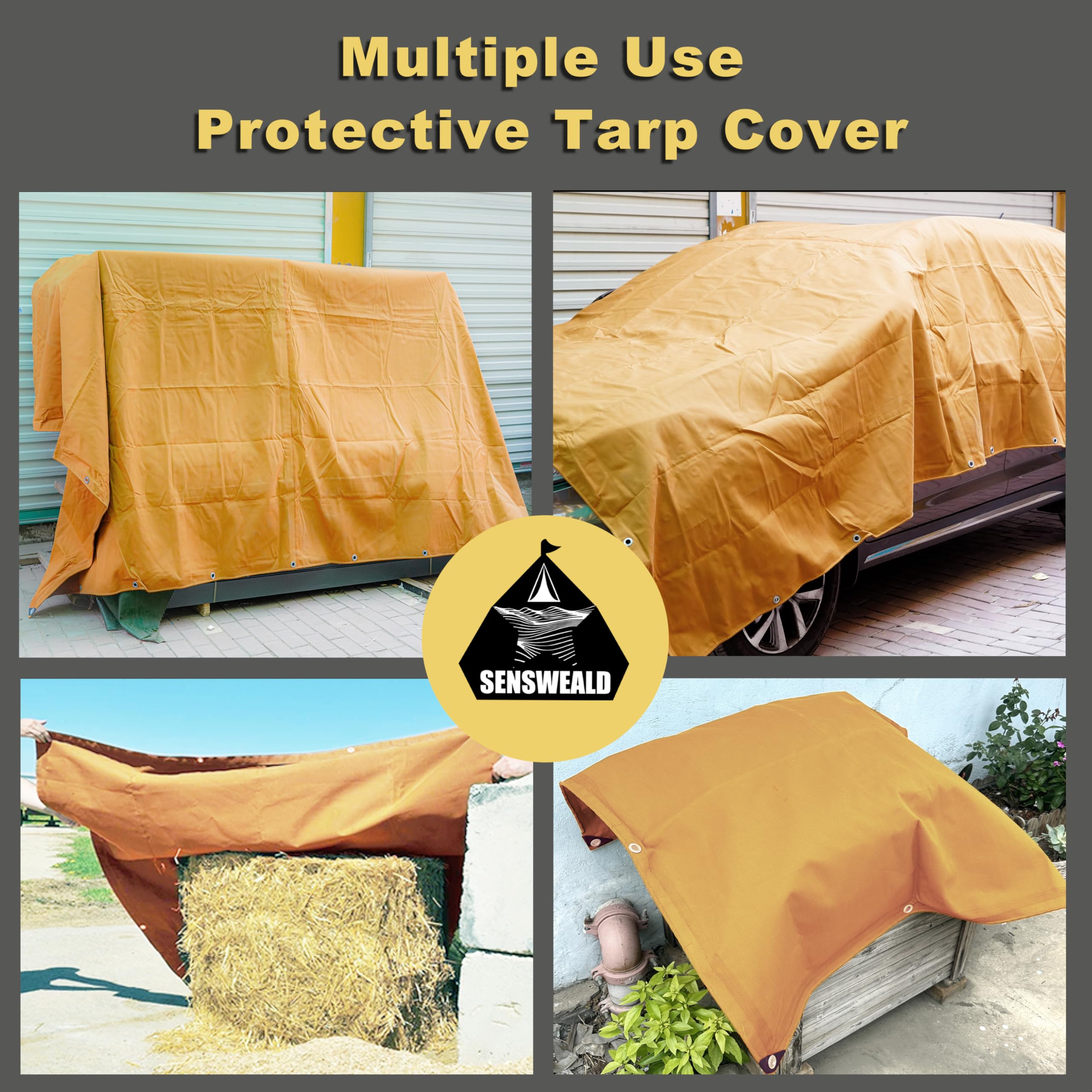 SENSWEALD 2 Pack 4x5 Feet 16oz Small Heavy Duty Canvas Tarp Water-Resistant