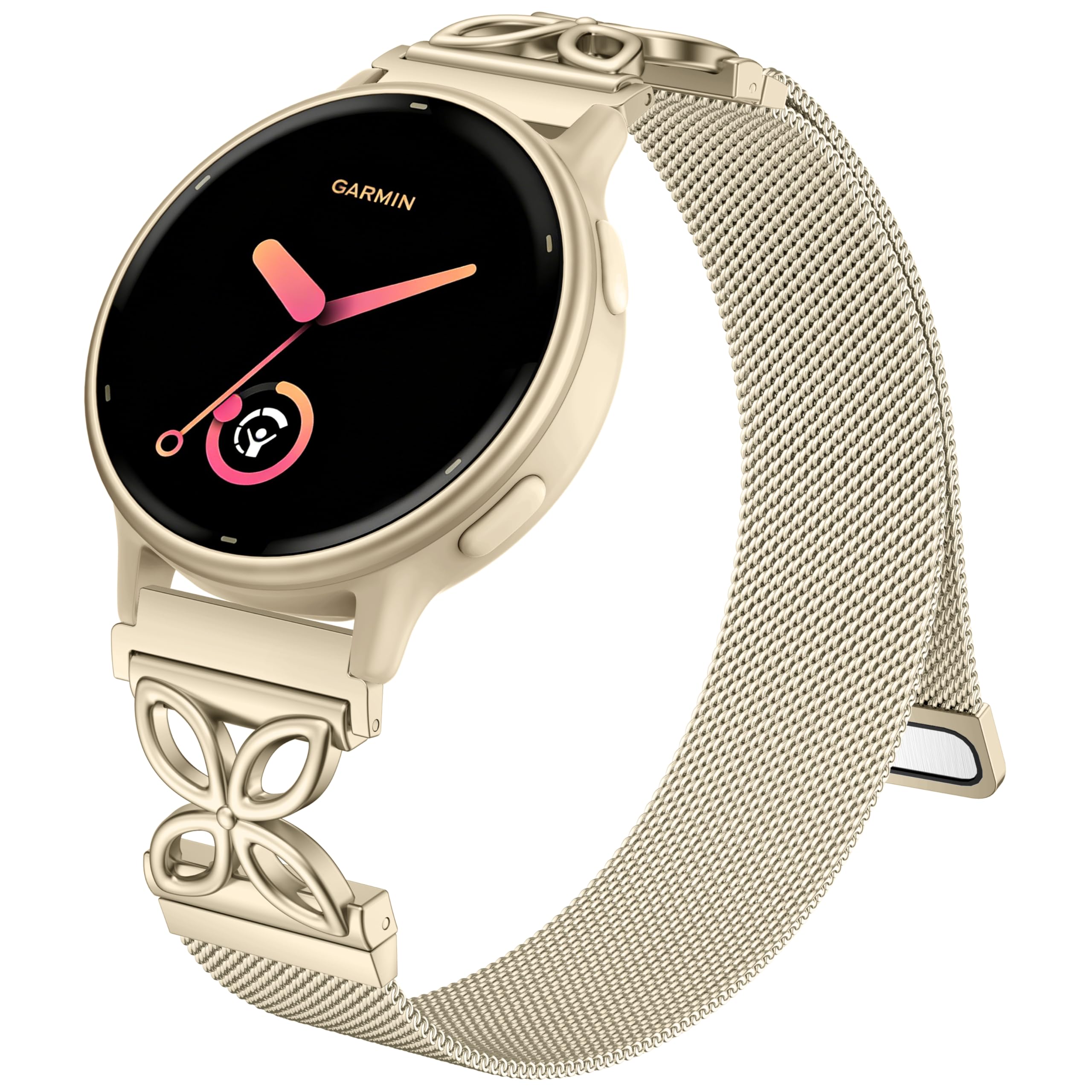 Photo 1 of 20mm Watch Band Compatible with Garmin Vivoactive 5 Watch Bands/Vivoactive 6/3, Quick Release Floral Metal Magnetic Mesh Loops for Garmin Venu Sq 2/2 Plus Smartwatch Women, Champagne
