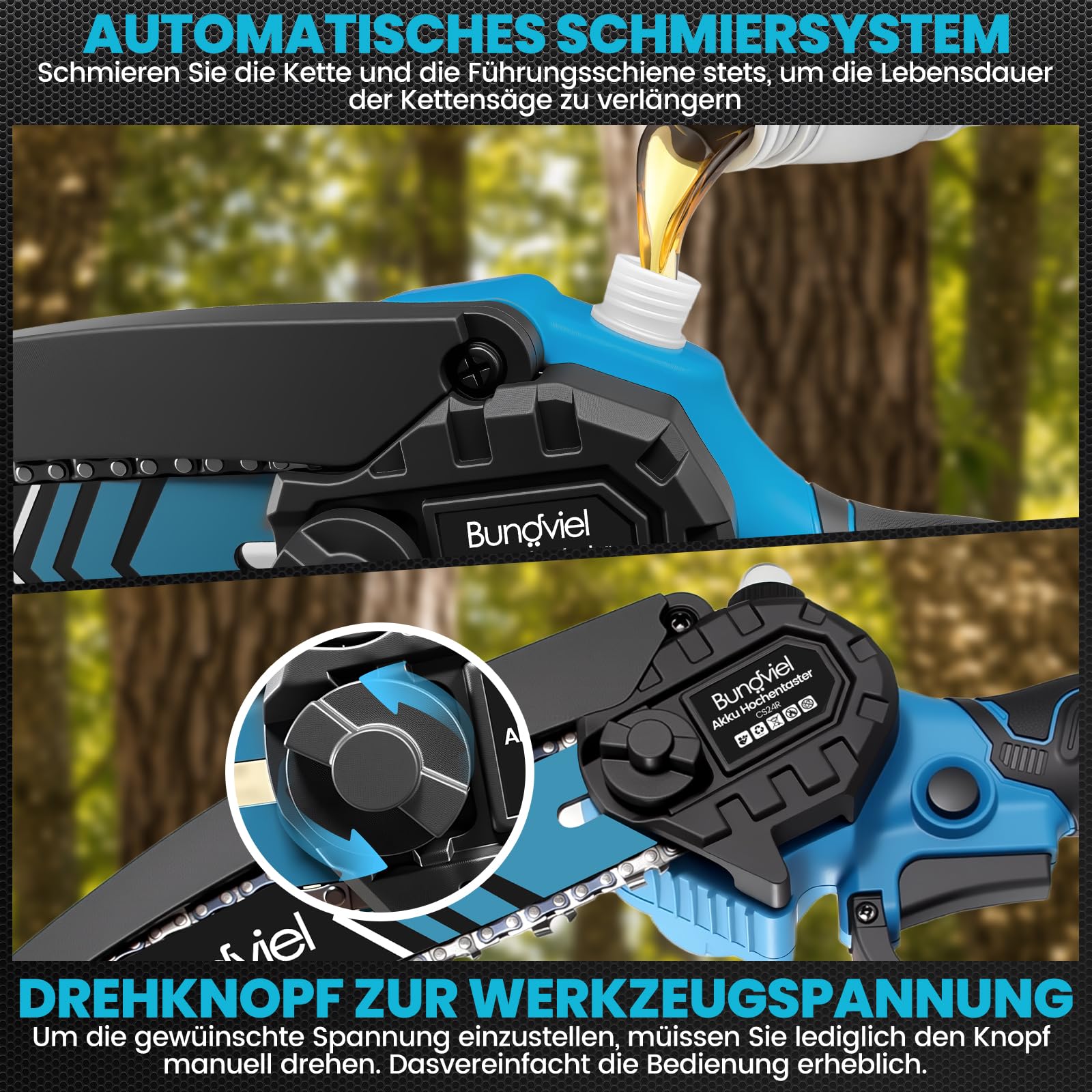 2-in-1 Akku Kettensäge Teleskop Astsäge Elektro Kettensäge Kompatibel mit Makita Akku, 8 Zoll Bürstenlos Mini Astsäge Akku, 2x4000mAh Batterien, 4,6m Arbeitshöhe, Öltank für Garten Baumschnitt
