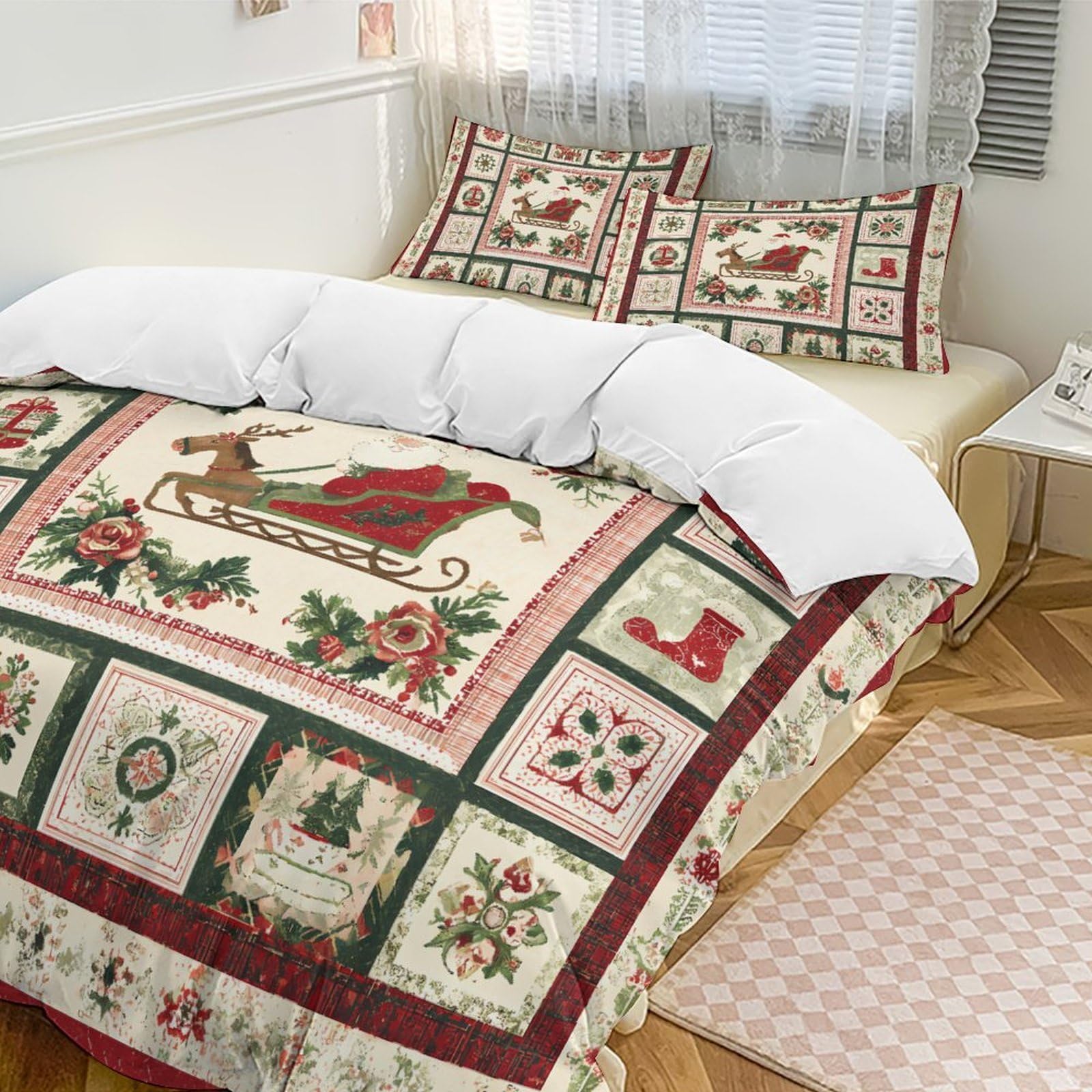 Housse de couette Père Noël anti-glisse avec zip pour literie 229 x 229 cm