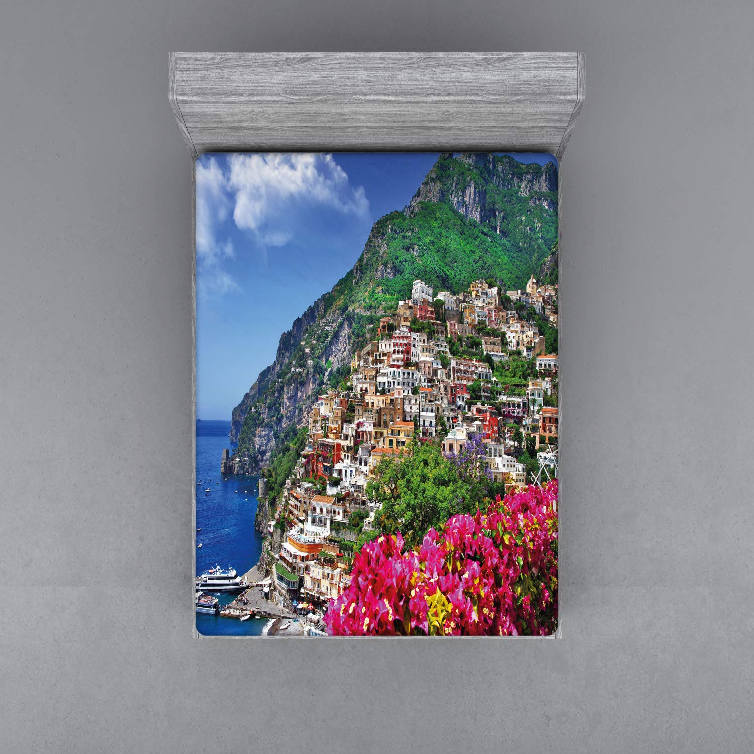Lenzuolo Con Angoli 140x200 Cm In Microfibra, Tasca Elastica 360°, Stampa Floreale Città Londra - Blu E Rosso